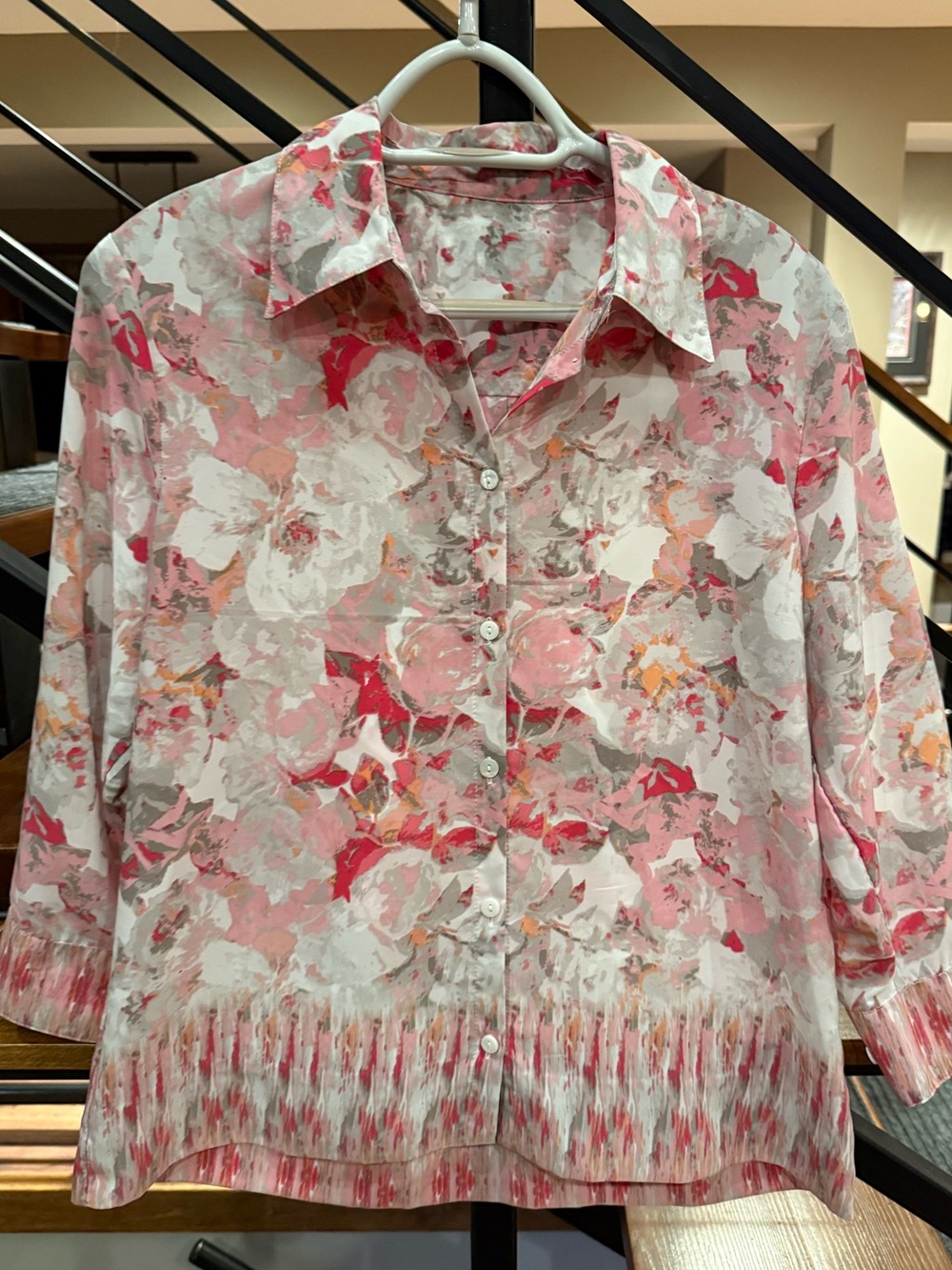 Floral Pink Button-Up Blouse